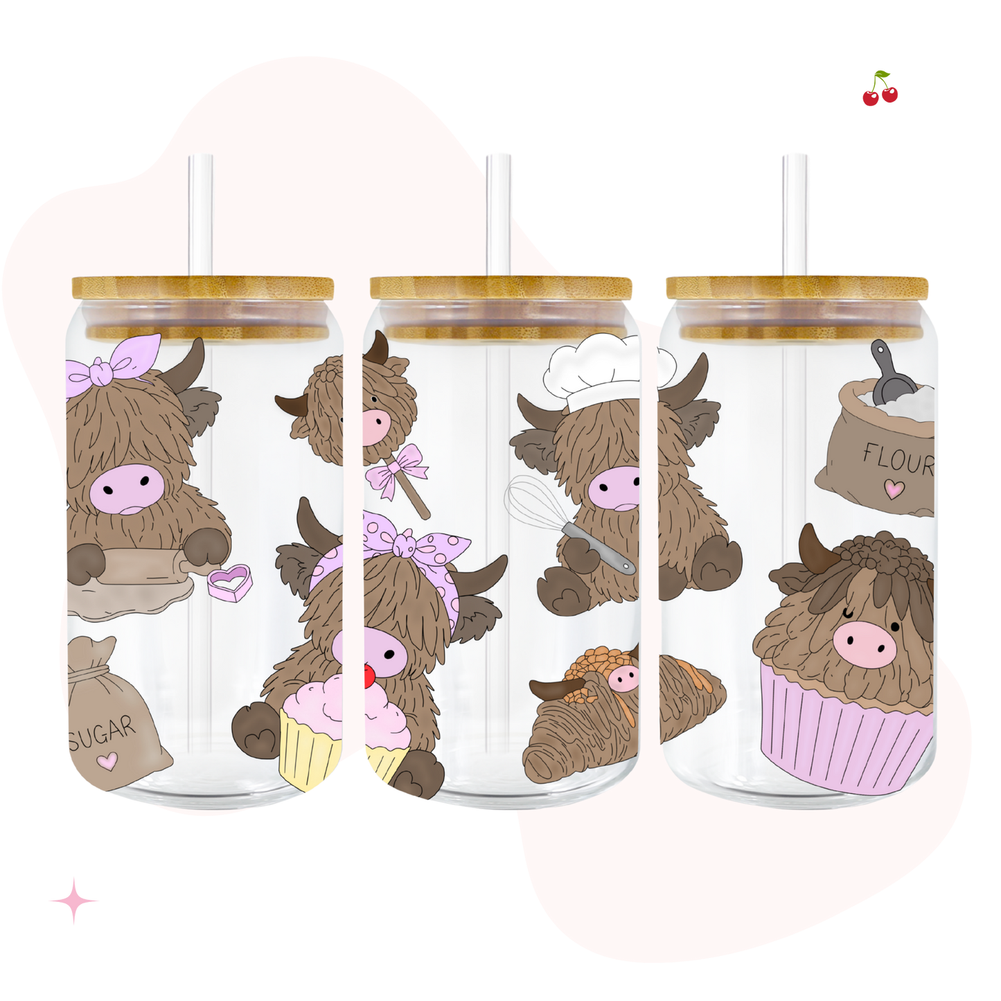 Highland Cow Cake 16oz Glass Libbey Can