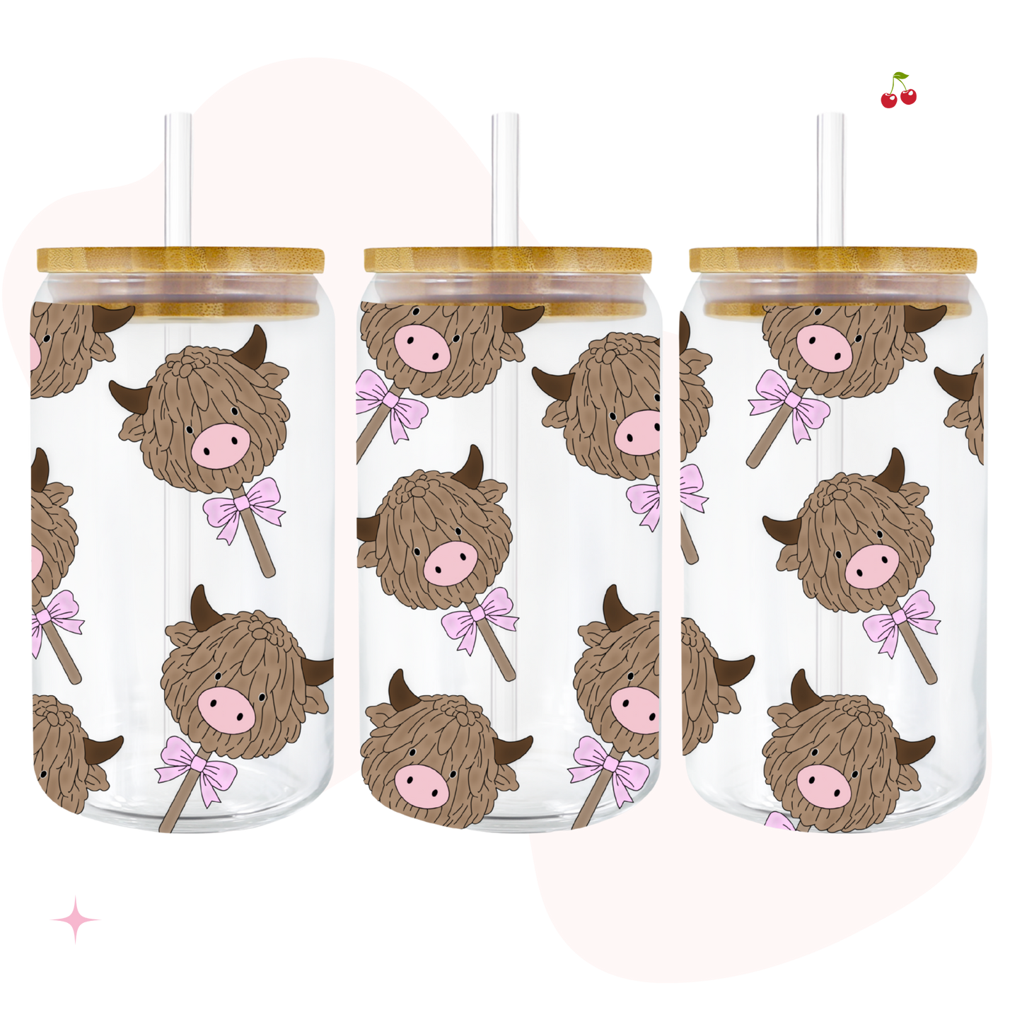 Highland Cow Cake Pop 16oz Glass Libbey Can