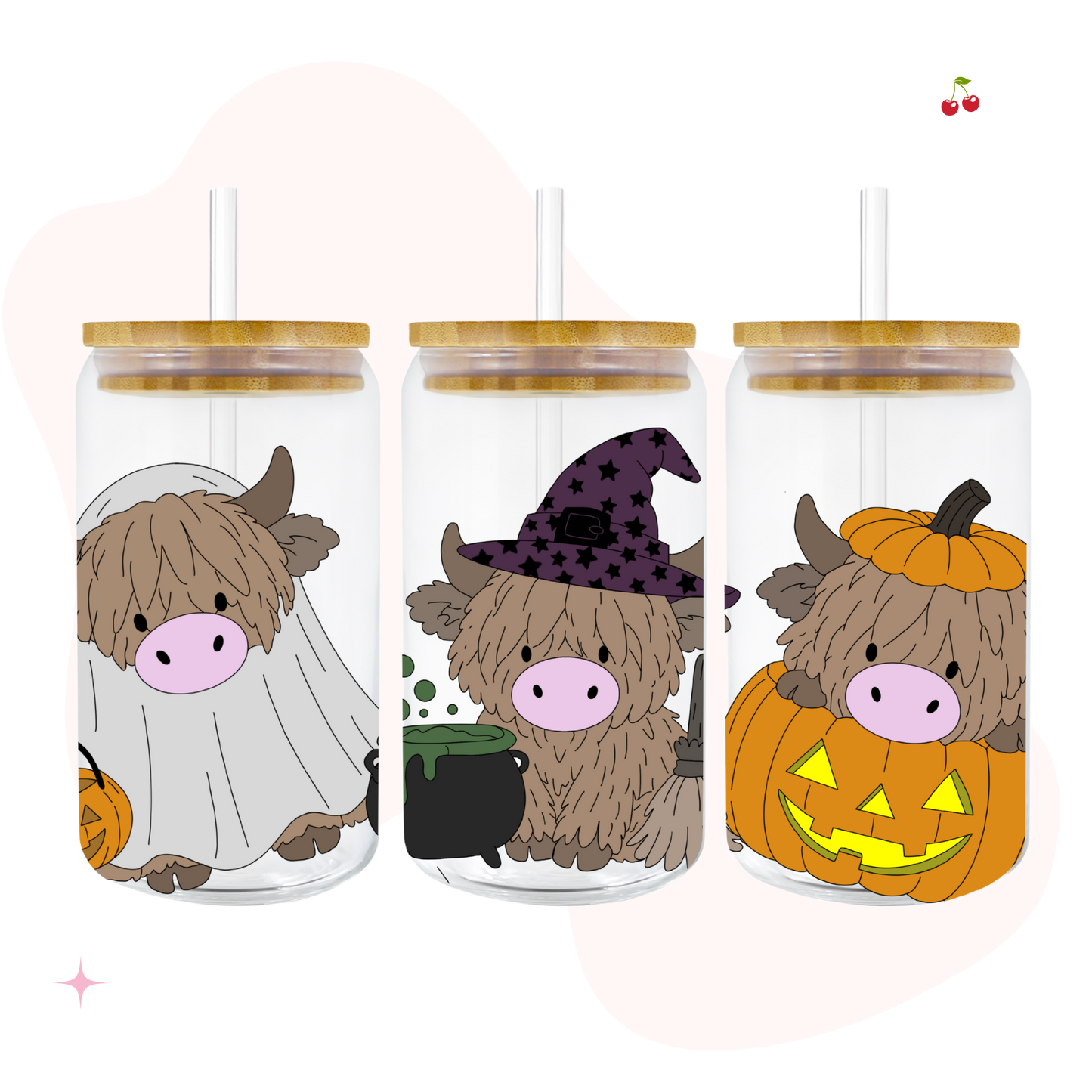 Highland Cow Halloween 16oz Glass Libbey Can