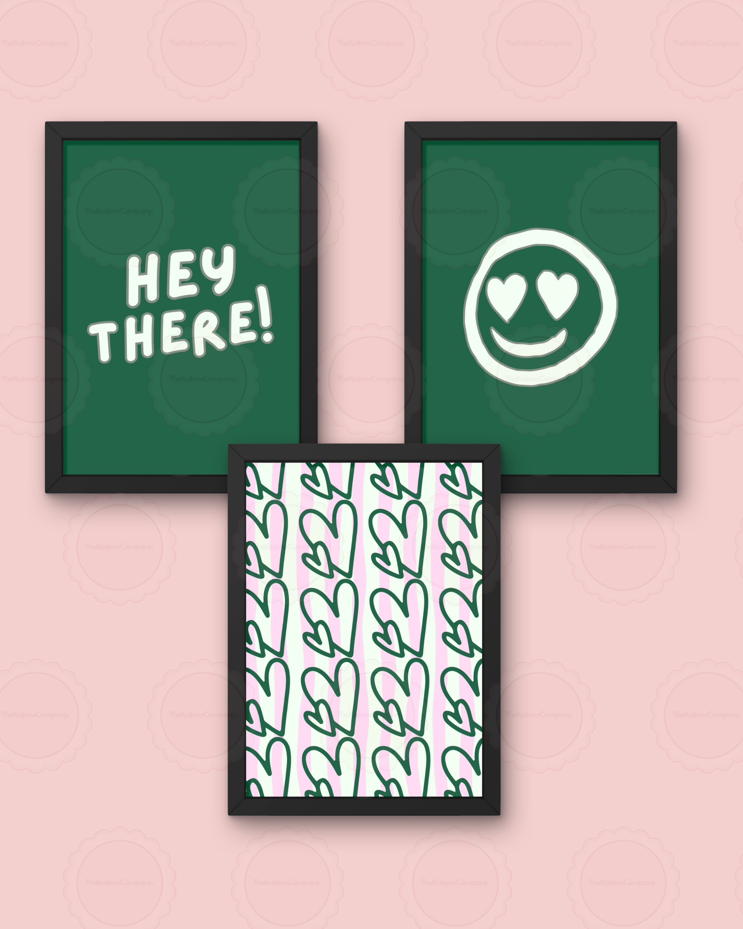 Set of 3 Pink/Green Preppy Wall Art