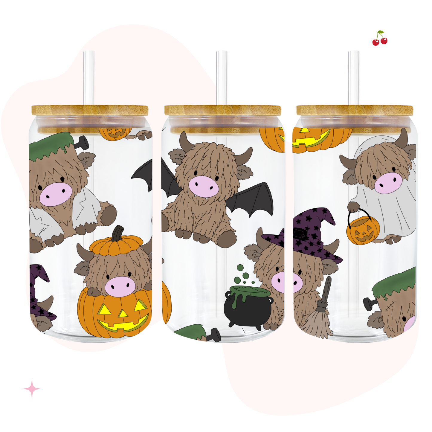 Highland Cow Halloween 16oz Glass Libbey Can