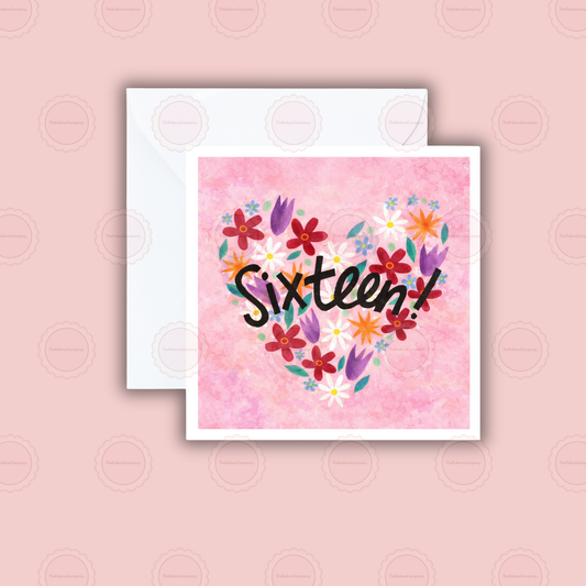 Milestone -  Flower Heart Pink 16th  Birthday Card