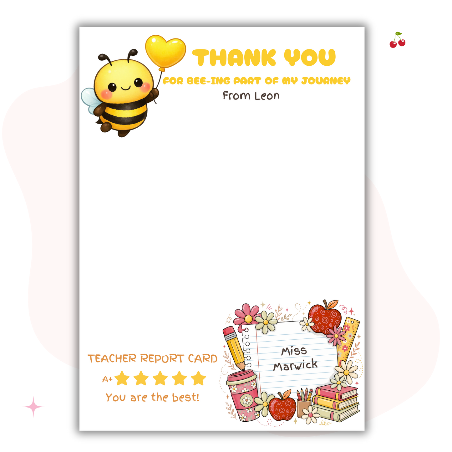 Personalised Teacher Gift Card Backers