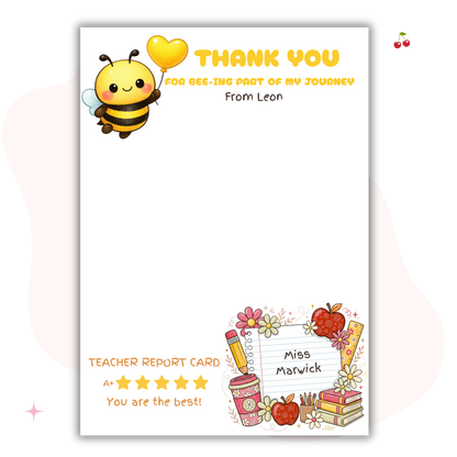 Personalised Teacher Gift Card Backers