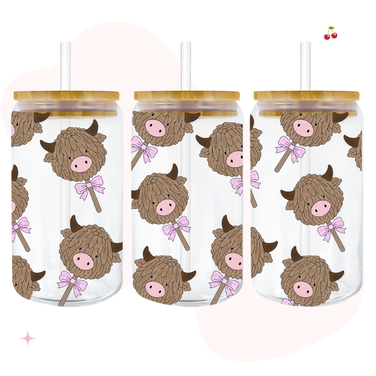 Highland Cow Cake Pop 16oz Glass Libbey Can