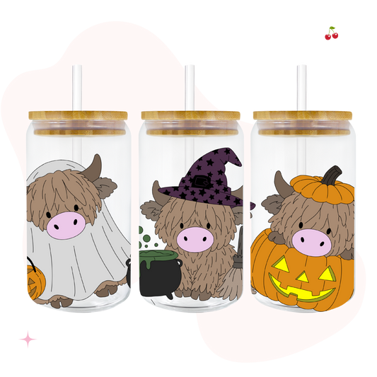 Highland Cow Halloween 16oz Glass Libbey Can