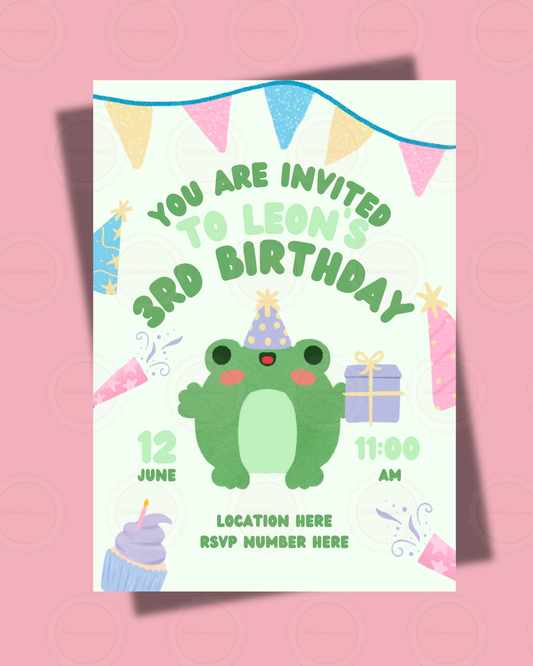 PHYSICALLY PRINTED- Frog Themed Birthday Invite
