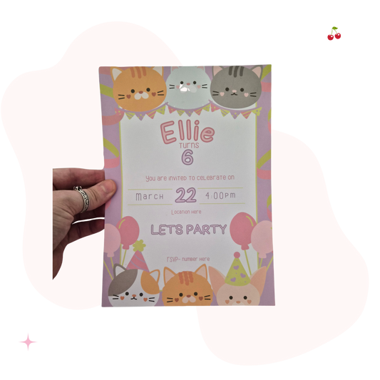 Personalised Cat Themed Birthday Invitation