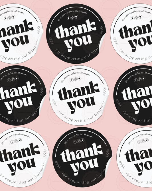 B&W Thank You Sticker Sheet