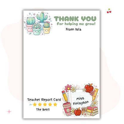 Personalised Teacher Gift Card Backers