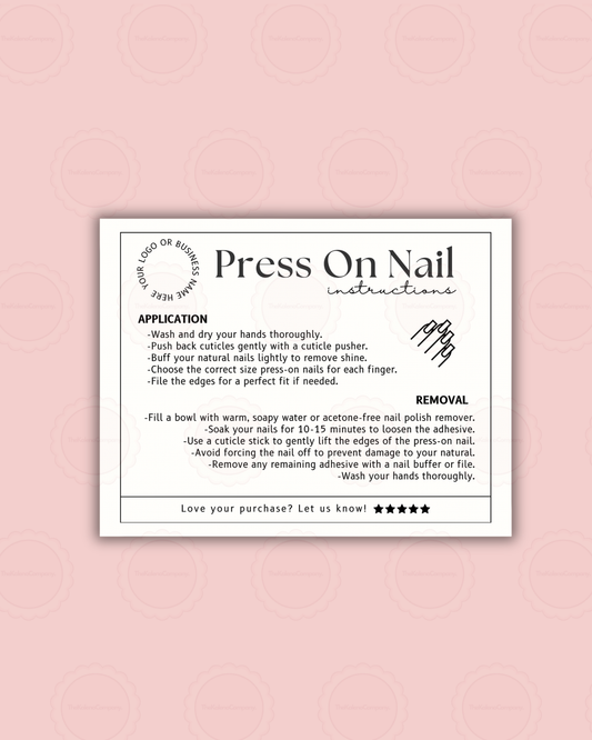 A6 Press on nails instruction cards