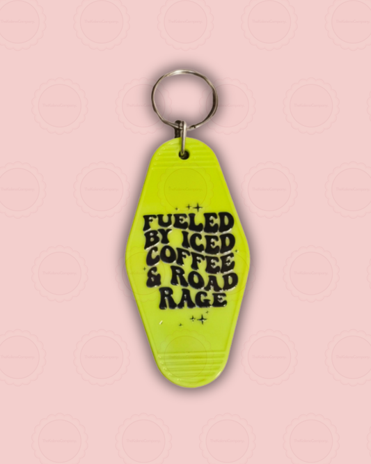 Fuelled by caffeine & road rage Motel Keychain