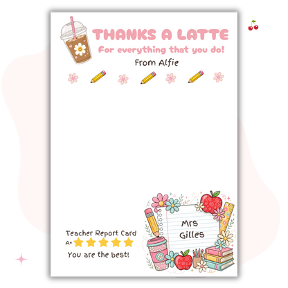 Personalised Teacher Gift Card Backers